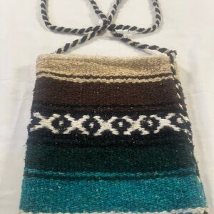 Artisan Woven Crossbody Bag - Brown, Cream, Teal